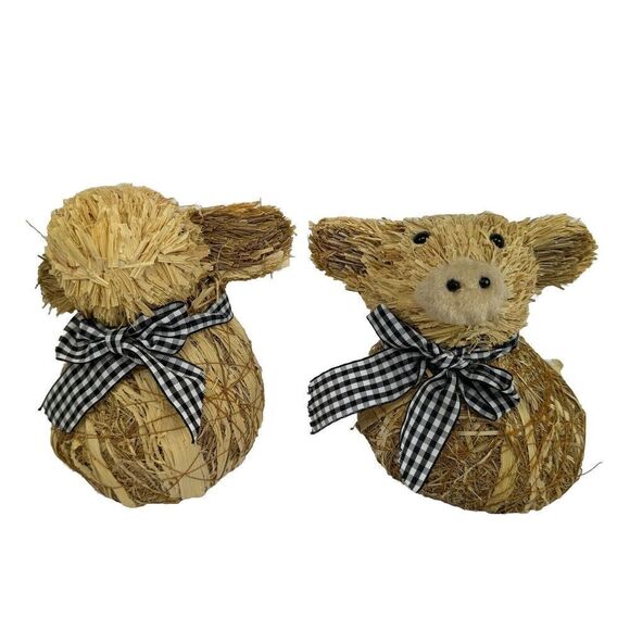 Straw Hay Farm Animal Set Cow Pig Farmhouse Decoration Lightweight - Picture 1 of 9